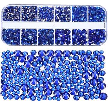 TecUnite Flat Back Royal Blue Rhinestones for Crafts 2000 Pieces