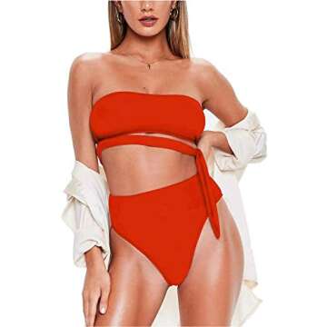 FAFOFA Red Bandeau Bikini Set for Women - Stylish Swimwear