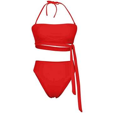FAFOFA Red Bandeau Bikini Set for Women - Stylish Swimwear