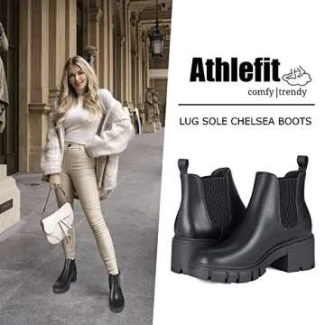 Athlefit Women's Chelsea Boots - Versatile Fashionable Chunky Heels, Size 7