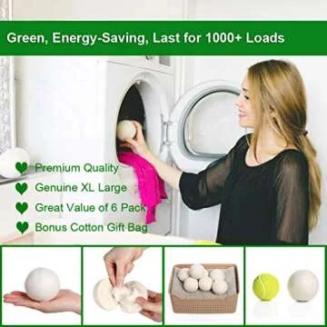 Eco-Friendly KINTOR Wool Dryer Balls XL 6 Pack - 100% Natural