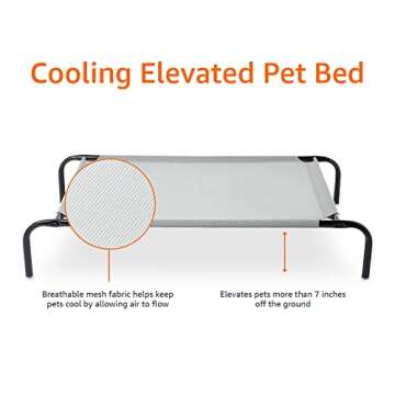 Amazon Basics Breathable Cooling Elevated Dog Bed with Durable Metal Frame, Medium, 43 x 26 x 7.5 Inch, Grey