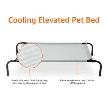 Amazon Basics Breathable Cooling Elevated Dog Bed with Durable Metal Frame, Medium, 43 x 26 x 7.5 Inch, Grey
