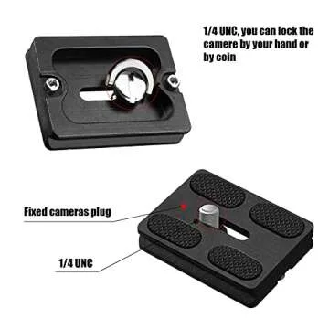Frienda 2 Pieces Metal Quick Release Plate with 1/4''-20 Camera Screw Tripod Mount Plate Fits Standard for DSLR Camera Tripod Ball Head(Black,Pu50)