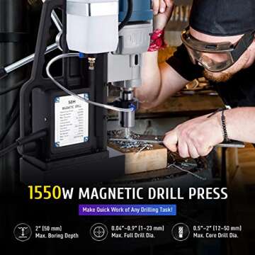 ZELCAN 1550W Electric Magnetic Drill Press w 2'' Boring Diameter Core Drill Bit Set, Portable Heavy ...