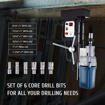 ZELCAN 1550W Electric Magnetic Drill Press w 2'' Boring Diameter Core Drill Bit Set, Portable Heavy Duty Power Mag Drill 3500lbf Electromagnet Drilling Machine for Metal Surface and Home Improvement