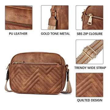 BOSTANTEN Quilted Crossbody Bags for Women Vegan Leather Purses Small Shoulder Handbags with Wide Strap Brown