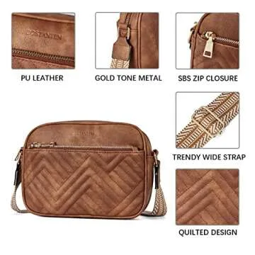 BOSTANTEN Quilted Crossbody Bags for Women Vegan Leather Purses Small Shoulder Handbags with Wide Strap Brown