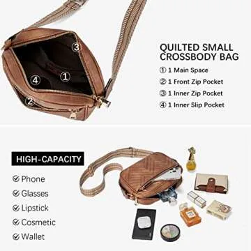BOSTANTEN Quilted Crossbody Bags for Women Vegan Leather Purses Small Shoulder Handbags with Wide Strap Brown