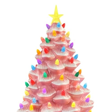 Mr. Christmas Nostalgic Ceramic Christmas Tree with LED Lights Indoor Decoration, 18 Inches, Pink