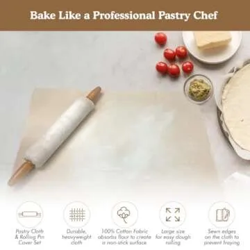 Natural Pastry Cloth & Rolling Pin Cover Set for Bakers