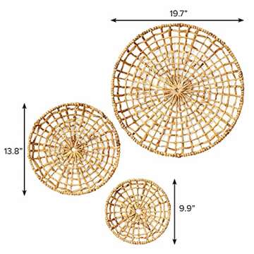 Artera Wicker Wall Basket Décor - Set of 3 Oversized D20" to D10", Natural Hanging Woven Baskets, Round Organic Wall Basket Decor Disks for Living Room or Bedroom, Unique Wall Plaque