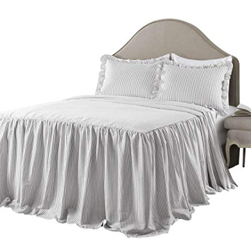 Lush Decor Vintage Chic Gray Ticking Stripe Queen Bedspread Set