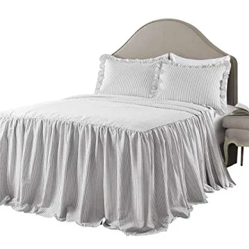 Lush Decor Vintage Chic Gray Ticking Stripe Queen Bedspread Set