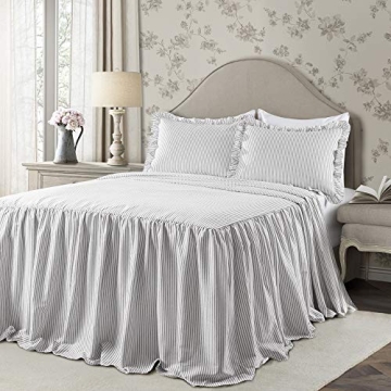 Gray Vintage Chic Ticking Stripe Bedspread Set