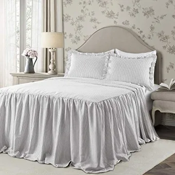 Gray Vintage Chic Ticking Stripe Bedspread Set