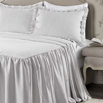 Gray Vintage Chic Ticking Stripe Bedspread Set