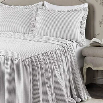 Gray Vintage Chic Ticking Stripe Bedspread Set