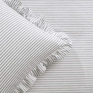 Gray Vintage Chic Ticking Stripe Bedspread Set