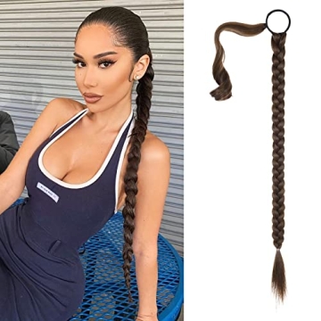 SEIKEA Upgraded Long Braid Ponytail Extension with Elastic Tie Straight Sleek Wrap Around Braid Hair...