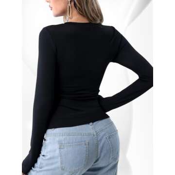 SUPOMAX Basic Long Sleeve Tops for Women Slim Fit Crew Neck Going Out Shirts Trendy Streetwear (US, Alpha, Small, Regular, Regular, Black)