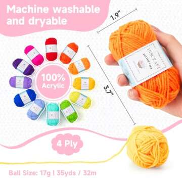 Inscraft 48 PCS Crochet Yarn Kit, 1400 Yards 40 Colors Acrylic Yarn Skeins, 2 Crochet Hooks, 2 Weaving Needles, 4 Stitch Markers, 1 Bag, for Crocheting & Knitting, Gift for Beginners and Adults