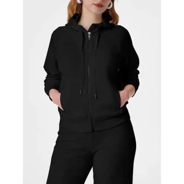 SuperPrity Women 2 Piece Outfits Sweatsuits 2024 Fall Fashion Zip Up Hoodie Sweatshirt Sweatpants Tracksuit Matching Sweat Lounge Sets-S,Black