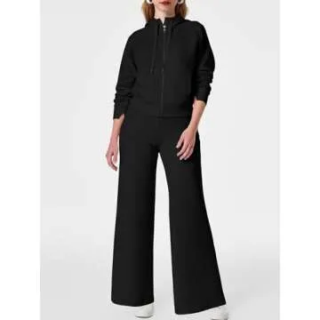 SuperPrity Women 2 Piece Outfits Sweatsuits 2024 Fall Fashion Zip Up Hoodie Sweatshirt Sweatpants Tracksuit Matching Sweat Lounge Sets-S,Black