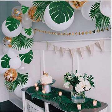 CADNLY Artificial Palm Leaves Decorations - 60 pcs 6 Kinds Faux Tropical Leaves for Jungle Theme Party Supplies Safari Decorations Fake Monstera Leaf for Luau Dinosaur Hawaiian Party Decoration