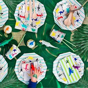 CADNLY Artificial Palm Leaves Decorations - 60 pcs 6 Kinds Faux Tropical Leaves for Jungle Theme Party Supplies Safari Decorations Fake Monstera Leaf for Luau Dinosaur Hawaiian Party Decoration