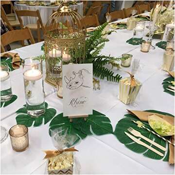 CADNLY Artificial Palm Leaves Decorations - 60 pcs 6 Kinds Faux Tropical Leaves for Jungle Theme Party Supplies Safari Decorations Fake Monstera Leaf for Luau Dinosaur Hawaiian Party Decoration