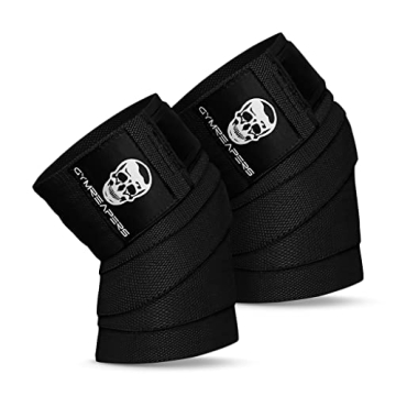 Gymreapers Knee Wraps (Pair) With Strap for Squats, Weightlifting, Powerlifting, Leg Press, and Cros...