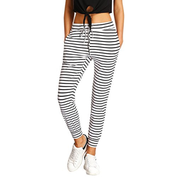SweatyRocks Women's Sweatpants Drawstring Waist Long Workout Yoga Active Pants Striped Large