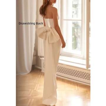 Satin Mermaid Prom Dress Strapless Tight Slit Formal Party Evening Gowns with Detachable Bowknot Pink