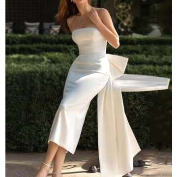 Satin Mermaid Prom Dress Strapless Tight Slit Formal Party Evening Gowns with Detachable Bowknot Pink