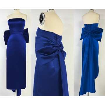 Satin Mermaid Prom Dress Strapless Tight Slit Formal Party Evening Gowns with Detachable Bowknot Pink