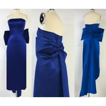 Satin Mermaid Prom Dress Strapless Tight Slit Formal Party Evening Gowns with Detachable Bowknot Pink