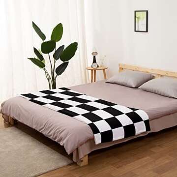 LBDOMOV Checkered Blanket Home Decor Fleece Flanel Throw, Black and White Checkered Warm Soft Lightw...