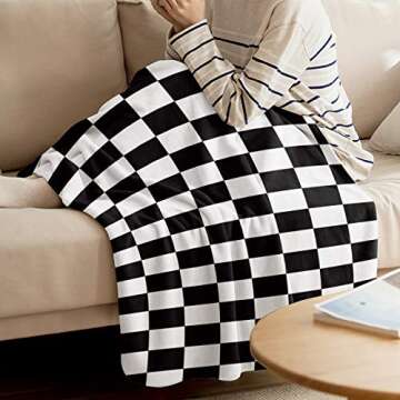 LBDOMOV Checkered Blanket Home Decor Fleece Flanel Throw, Black and White Checkered Warm Soft Lightweight Blanket for Bed Couch All Season Accent Throw Machine Washable 40" x 60"