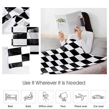 LBDOMOV Checkered Blanket Home Decor Fleece Flanel Throw, Black and White Checkered Warm Soft Lightweight Blanket for Bed Couch All Season Accent Throw Machine Washable 40" x 60"
