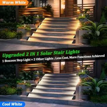Solar Step Lights 8-Pack, Upgraded 2 in 1 LED Solar Stair Lights Waterproof, Outdoor Deck Lights with 2 Colors, Solar Lights for Outside Steps Stairs Sidewalk Yard Patio Porch, Warm White & Cool White