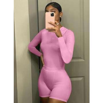 ZFLM Casual Workout Two Piece Outfits for Women Crew Neck Ribbed Long Sleeved High Waist pants Matching Sets Streetwear