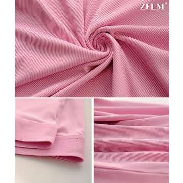 ZFLM Casual Workout Two Piece Outfits for Women Crew Neck Ribbed Long Sleeved High Waist pants Matching Sets Streetwear