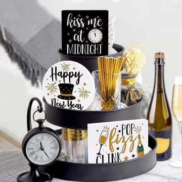 New Year Wooden Tiered Tray Decor Set of 3