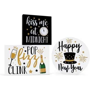 New Year Wooden Tiered Tray Decor Set of 3