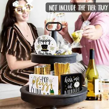 New Year Wooden Tiered Tray Decor Set of 3