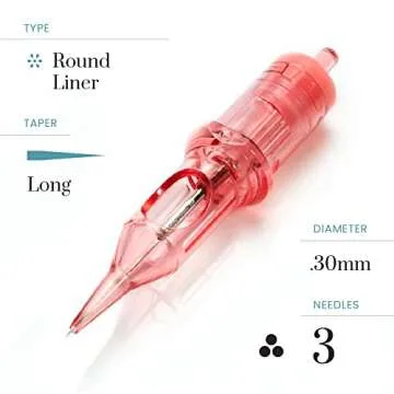 Kwadron Optima Professional Permanent Makeup Cartridge - 3 Round Liner, 0.30mm Long Taper - Box of 20