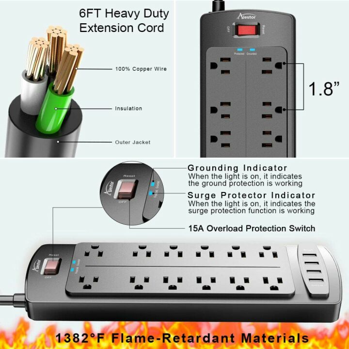 Power Strip Surge Protector with USB Ports