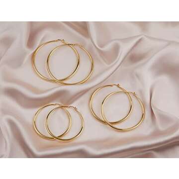 MILLA 14K Gold Hoop Earrings For Women, Silver Hoop Earrings & Rose Gold Earrings with Graduated Curvature (14K Gold Plated/X-Large - 3.2 in)
