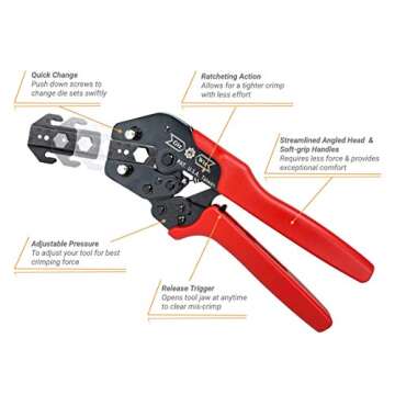 GIZWIZ Ergonomic RF Coax Quick Change Portable Crimp Tool Kit 5 Interchangeable Die Sets